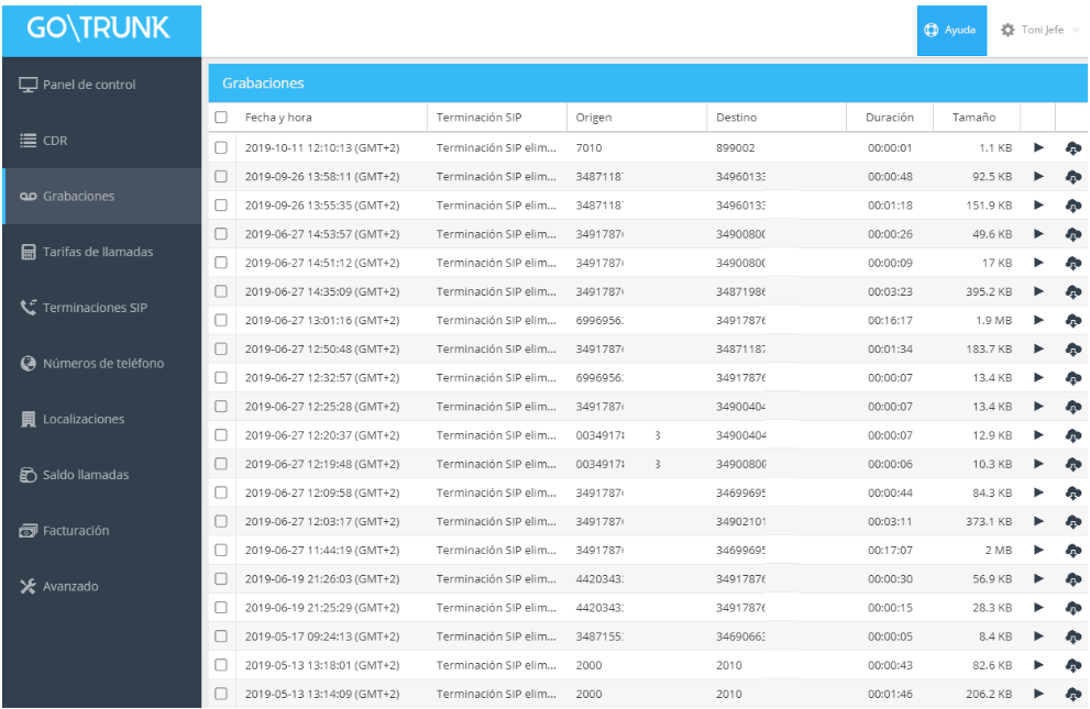 Grabación de llamadas de GoTrunk